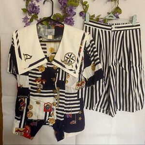 Maternity Zoompy sailor like 2 piece pinstripe short set
